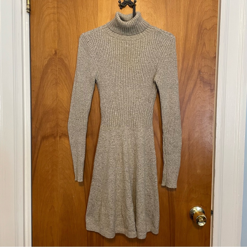 Cute & Classy Turtleneck Sweater Dress in Oat